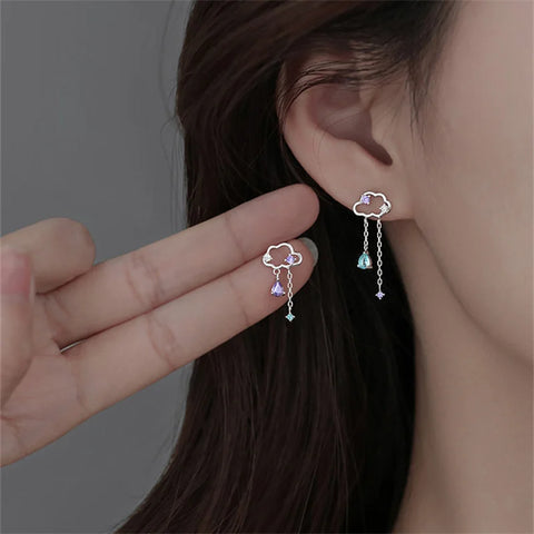 Korean Exquisite Cloud Crystal Tassel Earrings