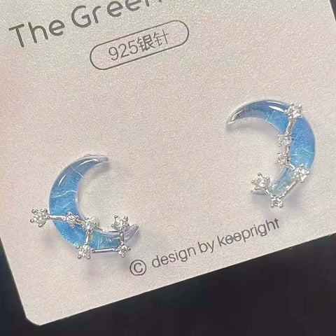 Kpop Y2K Blue Crystal Star Pendant Earrings