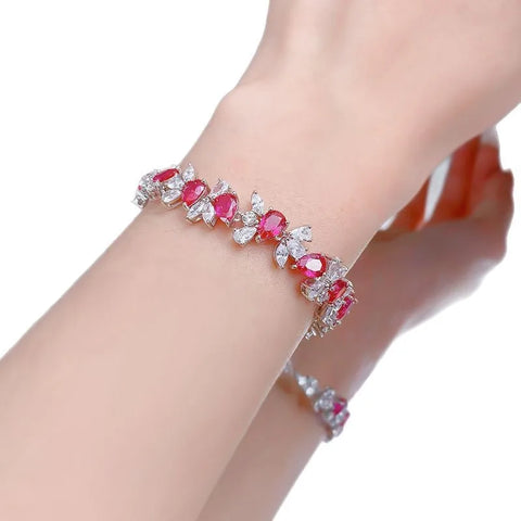 New S925 Silver Full Diamond Dove Blood Red Bracelet