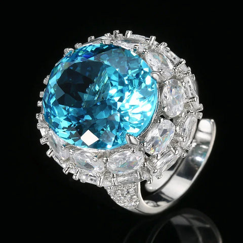 Luxury Blue Red Macrame Oval Gemstone Adjustable Rings