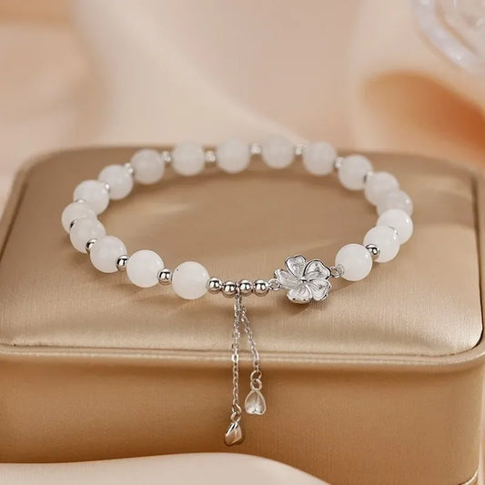Luxurious Gold Thread Jade Peach Blossom Bracelet