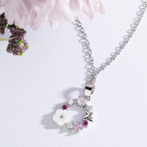 Fashion Creative Butterfly Flowers Necklace Zircon Crystal Pearl Shell Garland Pendant Necklace for Women Jewelry Accessories