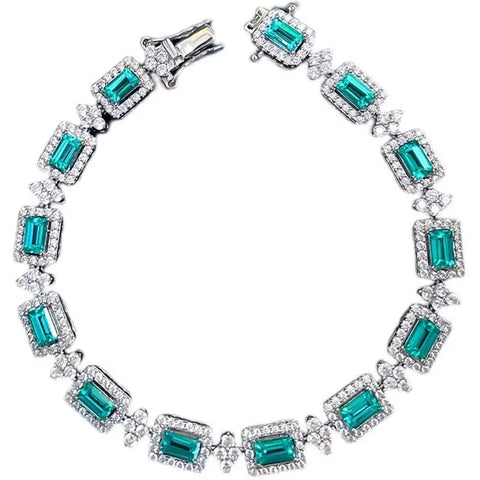 Handmade Lab Aquamarine Diamond Bangle Bracelet