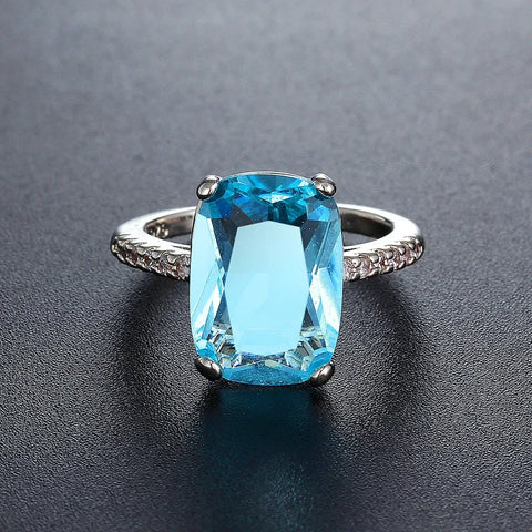 New Round Finger Ring Dazzling Blue AAA Cz Zircon Stone