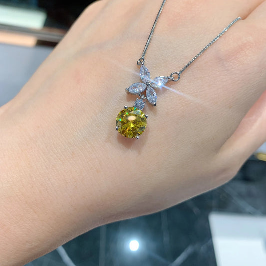 Brilliant Yellow White High Carbon Diamond Luxury Jewelry Set Necklace Stud Earrings For Women Popular Anniversary Gift