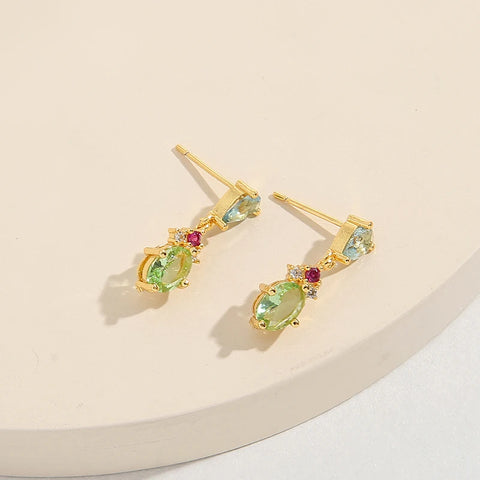 1Pair Good Quality Gold Color Olive Green Zircon