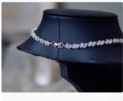 Light luxe zircon necklace Earrings set chain Bridal wedding accessories Wedding Dress Evening Dinner party annual party jewelry