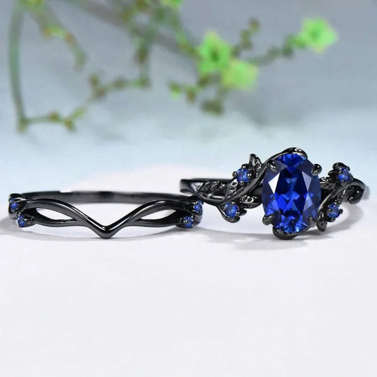 Elegant Women Rings Black Color Blue Stone Rings