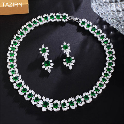TAZIRN 2PCS Bridal Zirconia Full Jewelry Sets For Women Party Prom Luxury Dubai Nigeria CZ Crystal Wedding Jewelry Sets Gifts