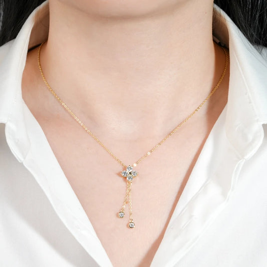 Four Leaf Clover Moissanite Jewelry Sets 925 Silver Long Tassel Pendant Necklace Stud Earrings Christmas New Year Gift for Women