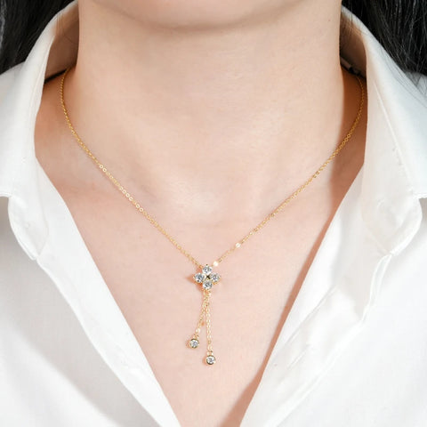 Four Leaf Clover Moissanite Jewelry Sets 925 Silver Long Tassel Pendant Necklace Stud Earrings Christmas New Year Gift for Women
