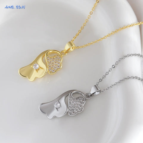 SUNSLL Unique Cubic Zircon Flower Pendant Necklaces For Women Girls Gold Plated Simple Clavicle Chain Daily Jewelry 1Pcs