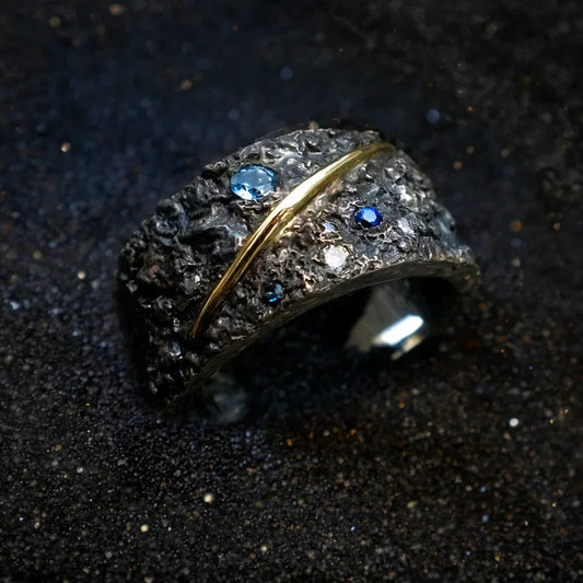 New in 925 Silver Black Inlaid Starry Sky Blue Gemstone