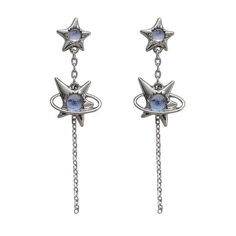 Fashion Korea Laser Stone Long Tassel Star Butterfly Earrings