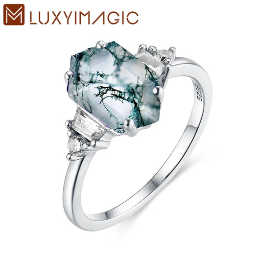 Luxyimagic Moss Agate Natural Stone Ring - BOLEVARD RING