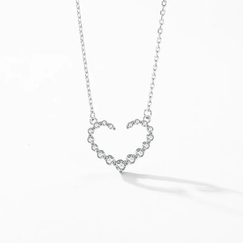 Ailmay Real 925 Sterling Silver Romantic Heart Cubic Zirconia Pendant Necklace For Women Fine Jewelry Girl Christmas Gifts