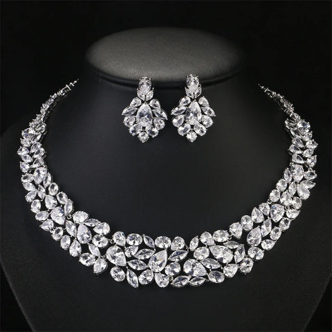 ZAKOL Brand Luxury White Dubai Nigeria Jewelry Set for Women CZ Zirconia Earrings Necklace Sets Bridal Wedding Dress