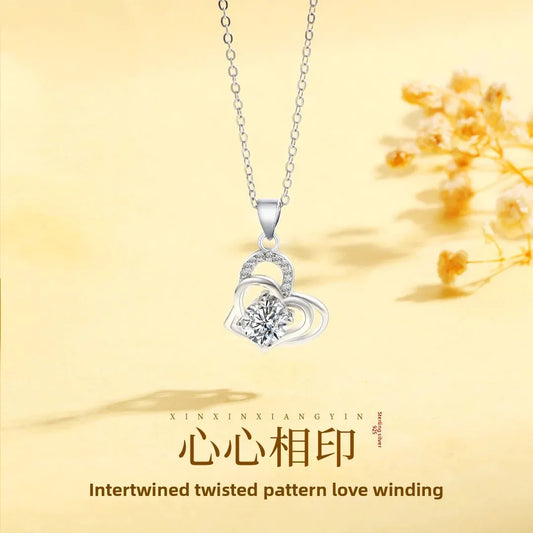 S925 Sterling Silver Heart Shaped Necklace Pendant Clavicle Chain Valentine's Day Birthday Gift Matching Couple Jewelry