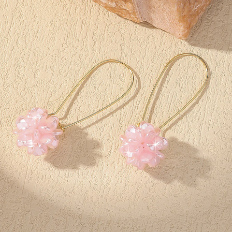 2PC Women's Fashion Trend DIY Pearl Petal Ball Earrings
