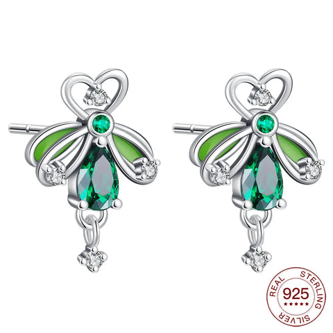 925 Sterling Silver Elegant Sparkling Lucky Clover Hoops Earring