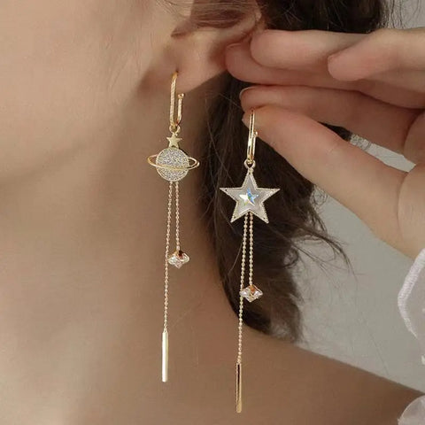 New Fashion Pentagram Asymmetric Long Tassel Earring