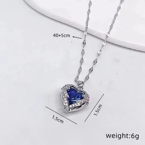 A Heart Of The Ocean Necklace Pendant, Made Of Copper And Inlaid With Zircon, Simple And Stylish, Suitable For Daily Wear