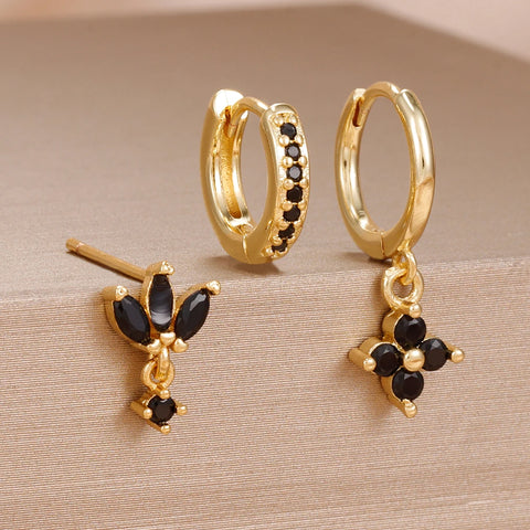 3PCS Fashion Orange Blue Zircon Hanging Earrings