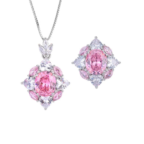 Jewelry Gold Plated Hot Selling Vintage Style Pink Diamond Pendant Ring Set Main Stone 10*12