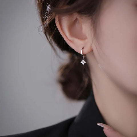 ANENJERY Zircon Flower Pendant Hoop Earrings