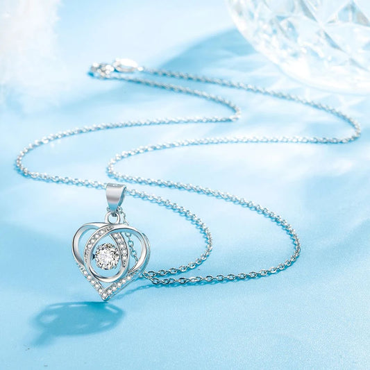 Real 925 Sterling Silver High Quality Jewelry Crystal Zircon Heart Pendant Necklace For Women Fashion FQL23257WH
