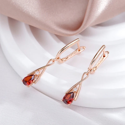 Minimalist Style Drop Shape Red Zircon Geometric