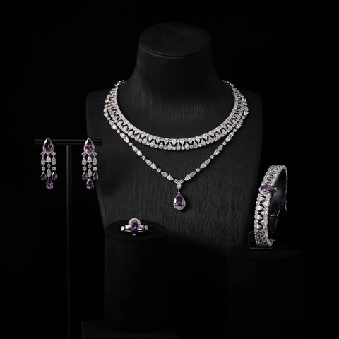 00039 Bridal Women jewelry Set Double Layer Necklace Set Cubic Zircon Wedding  Jewellery Set Dubai Saudi EngagementAccessories