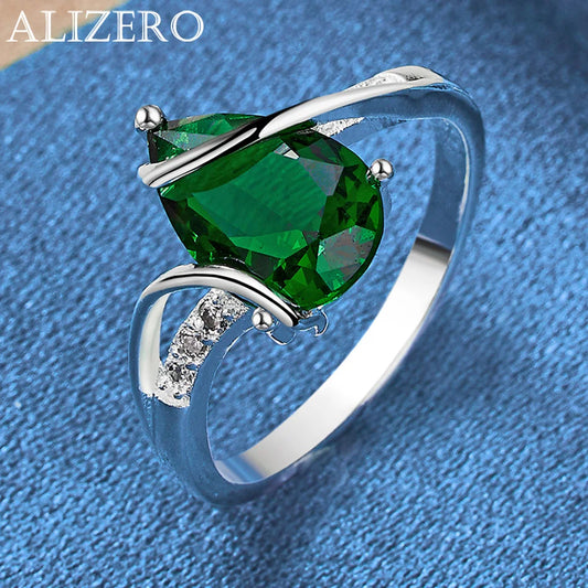 ALIZERO 925 Sterling Silver Rings Emerald Ring