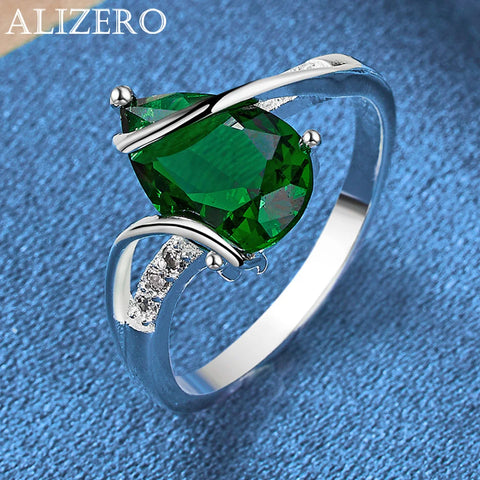 ALIZERO 925 Sterling Silver Rings Emerald Ring