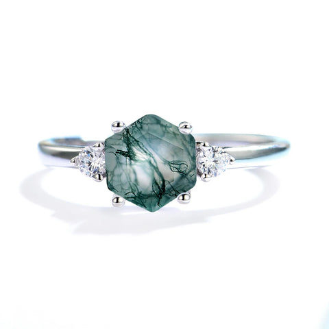 Luxyimagic Natural Moon Natural Moss Agate Gemstones Ring - BOLEVARD RING