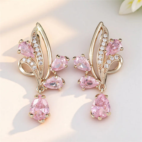 Cute Female White Pink Red Zircon Stone Hoop Earrings