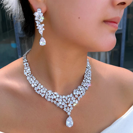 ThreeGraces Exquisite Sparkling Water Drop Cubic Zirconia Luxury Bridal Wedding Evening Party Jewelry Set for Brides T1064