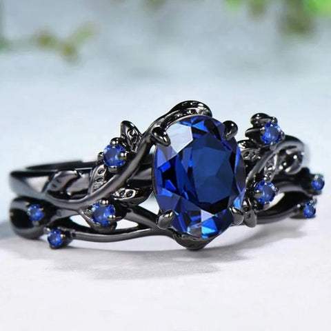 Elegant Women Rings Black Color Blue Stone Rings