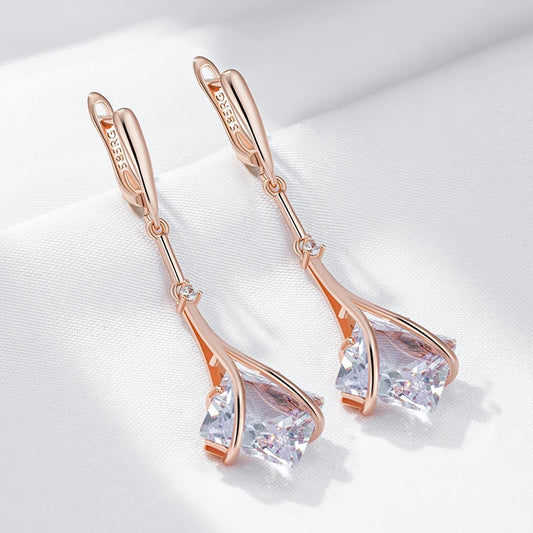 Wbmqda Shiny White Natural Zircon Long Drop Earrings