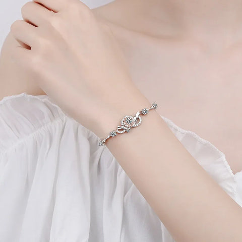 Sparkling 1.4CT Real Moissanite Rose Flower Bracelet
