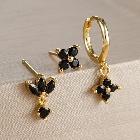 3PCS Fashion Orange Blue Zircon Hanging Earrings