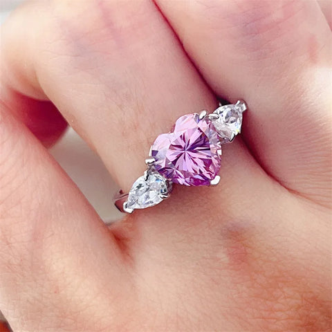 Luxury 1-3ct Pink Heart Moissanite Rings