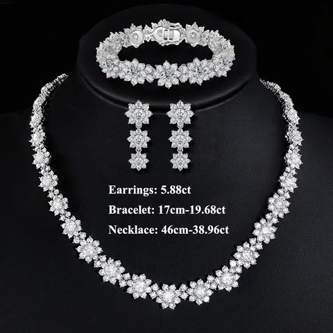 FEOBUR Full Moissanite Diamond Jewelry Set for Women 925 Sterling Silver Luxury Sunflower Necklace Bangle Bridal Wedding Sets