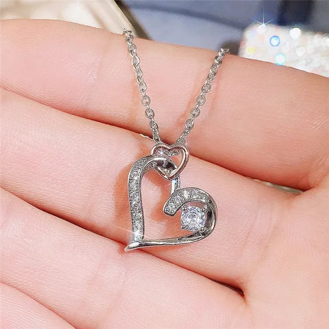 Double Heart Design Pendant Necklace