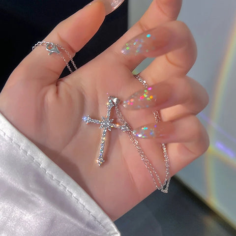 Y2K Accessories Fashion Peach Heart Water Drop Pendant Necklace Purple Crystal Egirl Sweet Cool Clavicle Chain Aesthetic Jewelry