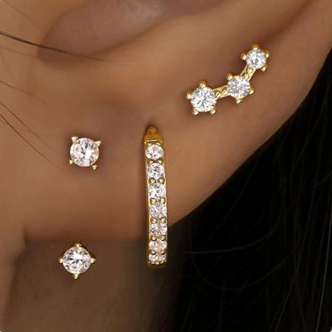 3Pcs Double Crystal Tragus Earring