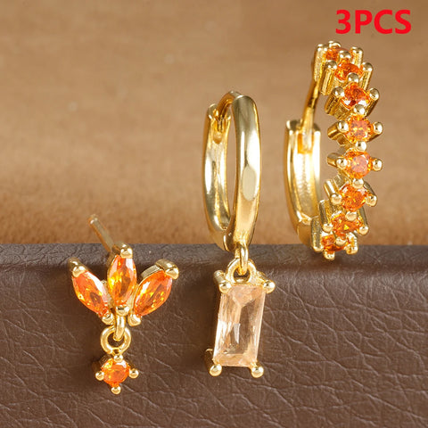 3PCS Stainless Steel Multicolor Crystal Hoop Earrings