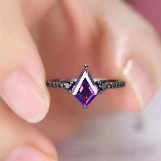 Dazzling Inlaid with Purple Stone Black Color Oval Rings