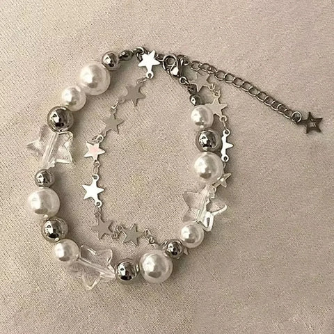 Crystal Star Pentagram Pearl Beaded Bracelet
