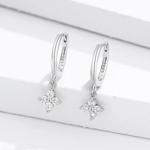 ANENJERY Zircon Flower Pendant Hoop Earrings